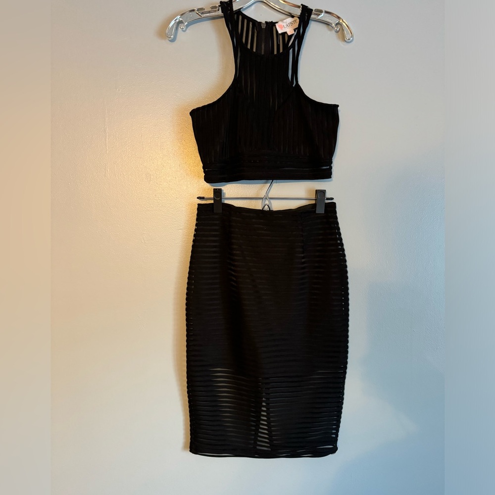 Black Sheer Cut Out Skirt Set